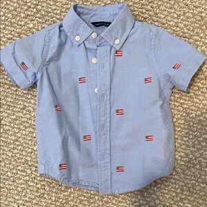 Janie and Jack American Flag button up shirt light blue 12-18 months